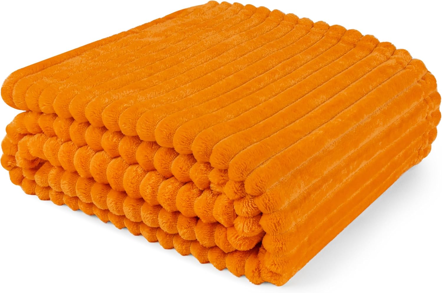 PAVILIA Super Soft Fleece Throw Blanket Orange, Luxury Fuzzy Plush Flannel Throw, Warm Cozy Ribbed Microfiber Blanket for Sofa Couch Bed, Lightweight Striped Blanket, Orange, 50x60 - Image 2