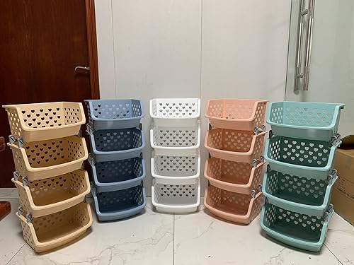 Miniatura 4 de Crown - Contenedores apilables de plástico (3 piezas)  Contenedores apilables para organizar alimentos, cocina y baño esenciales