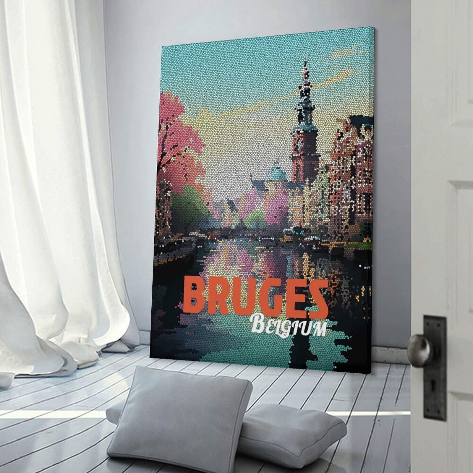 Junmoney Bruges, Belgium Mosaic Art Canvas Wall Decor, 24x36inch(60x90cm), for Lounge Decor, Bedroom Walls Or Flats, Eye Catching Artwork for Blank Walls