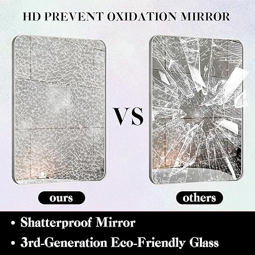 Miniatura 7 de QueenFun - Espejo de baño de 24x36 pulgadas con marco de níquel cepillado para pared, espejo moderno con marco rectangular redondeado para tocador