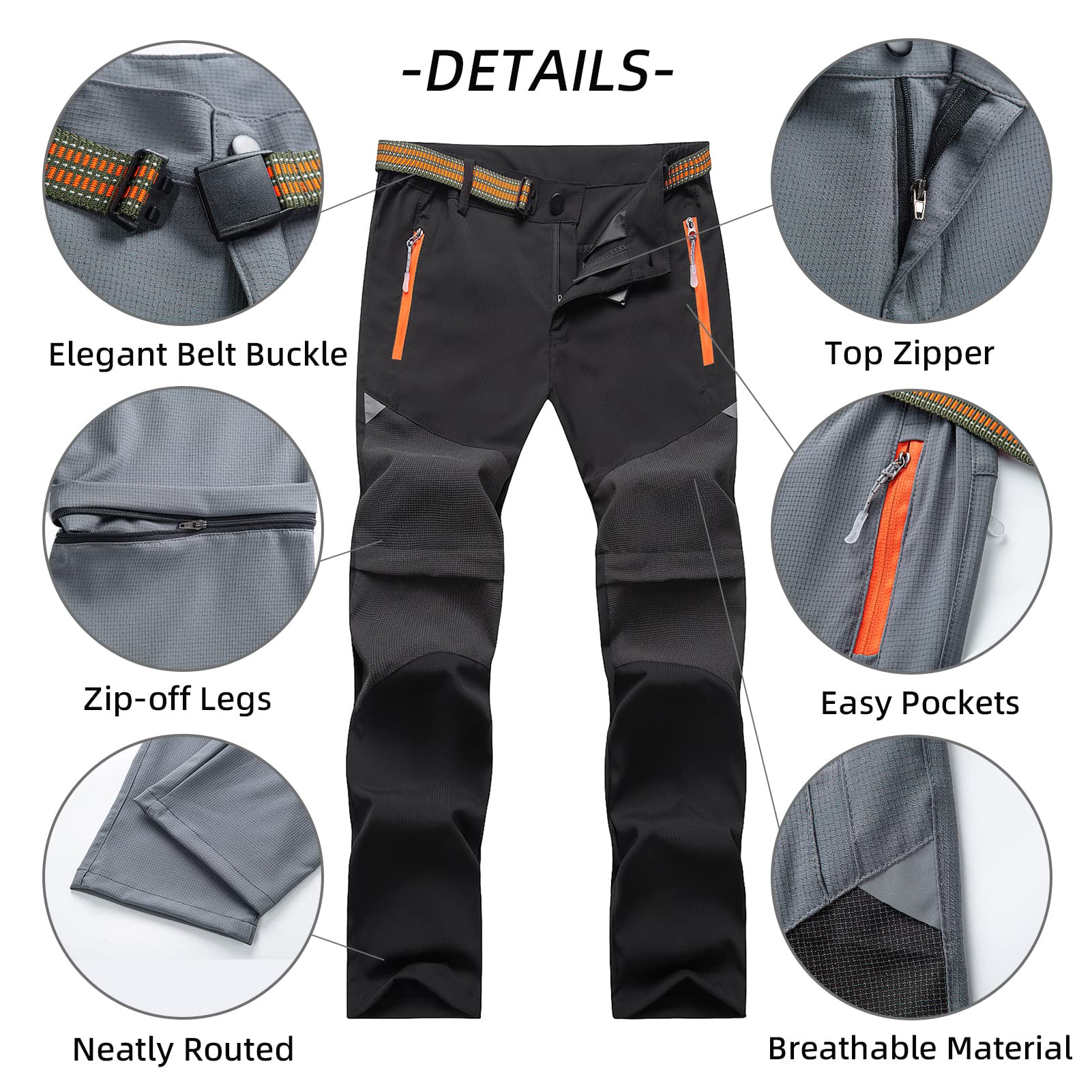 Maeau Pantaloni da lavoro 2 in 1, con zip off, per bambini, ad asciugatura rapida, leggeri, impermeabili, per attività all'aria aperta, da trekking, con cintura, primavera, estate, autunno, 116-152