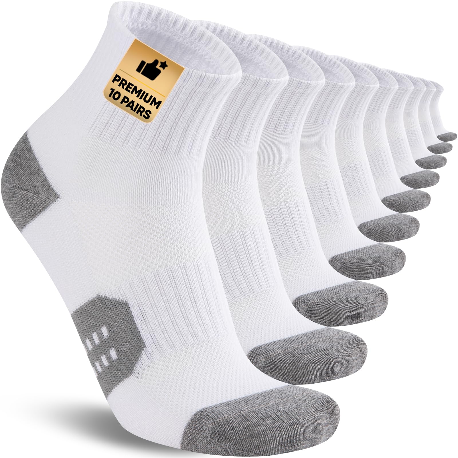 cooplus 10 Pairs Mens Athletic Quarter Socks Breathable Sports Casual Ankle Short Socks for Men-picture-32