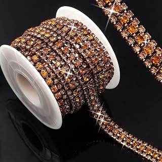 Bijou Joon 3 Yards 3 Rows Champagne Brown Crystal Rhinestone Chain Trim for Crafts, Rolls and Colors Bling Close Embellishments for Jewelry Making, Wedding Cake