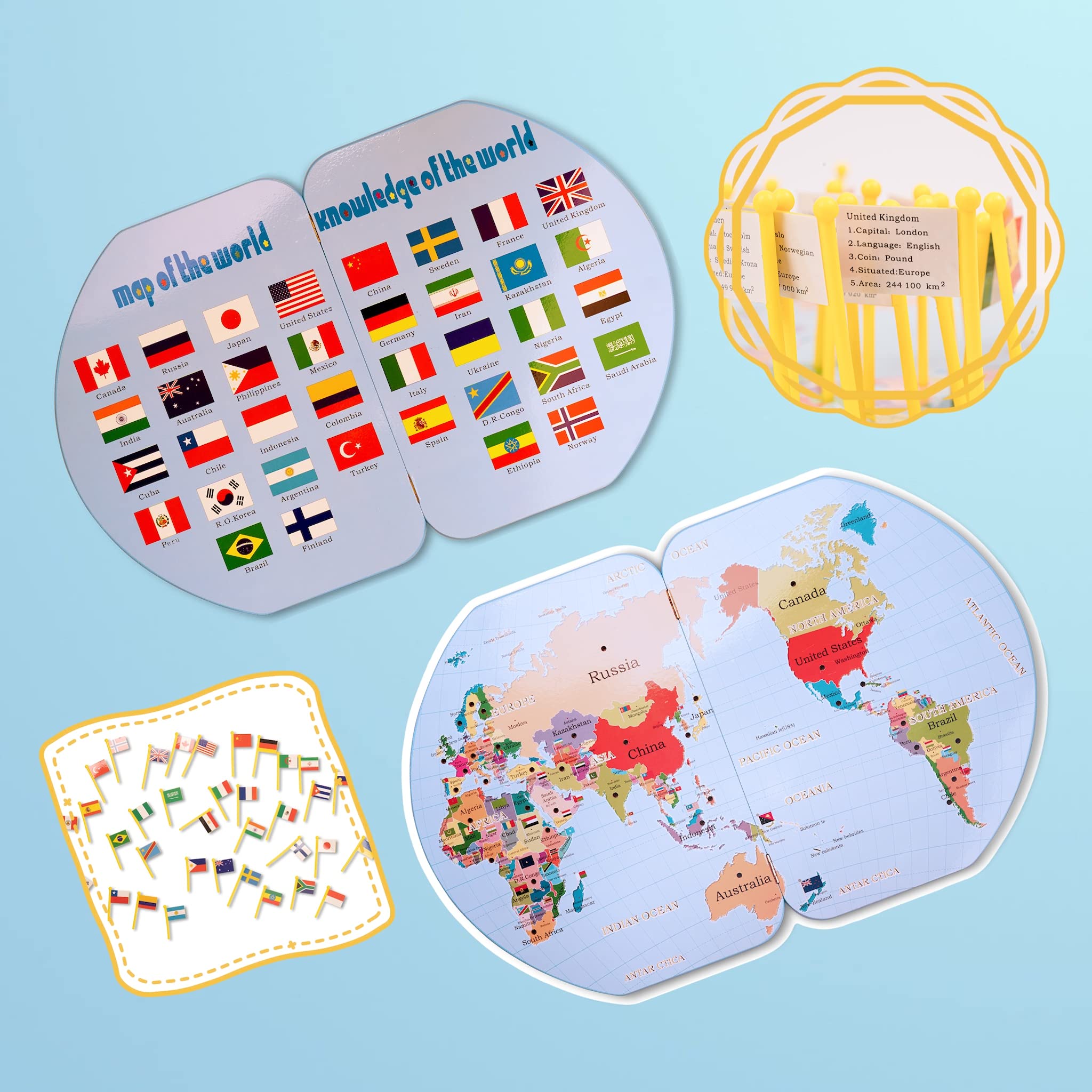 KAPV SINCE DAY ONE Fun Countries & Flags Game for Kids Wooden Foldable