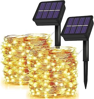 Solar String Lights Outdoor,2-Pack Each 72FT 200 LED Solar Powered Fairy Lights with 8 Lighting Modes Waterproof Fairy Chr...