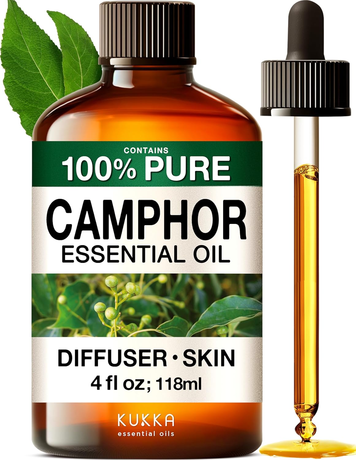 KUKKA Camphor Essential Oils - 4 Fl Oz - for Hair, Skin, Diffuser, Aromatherapy & DIY Soap Making Scent