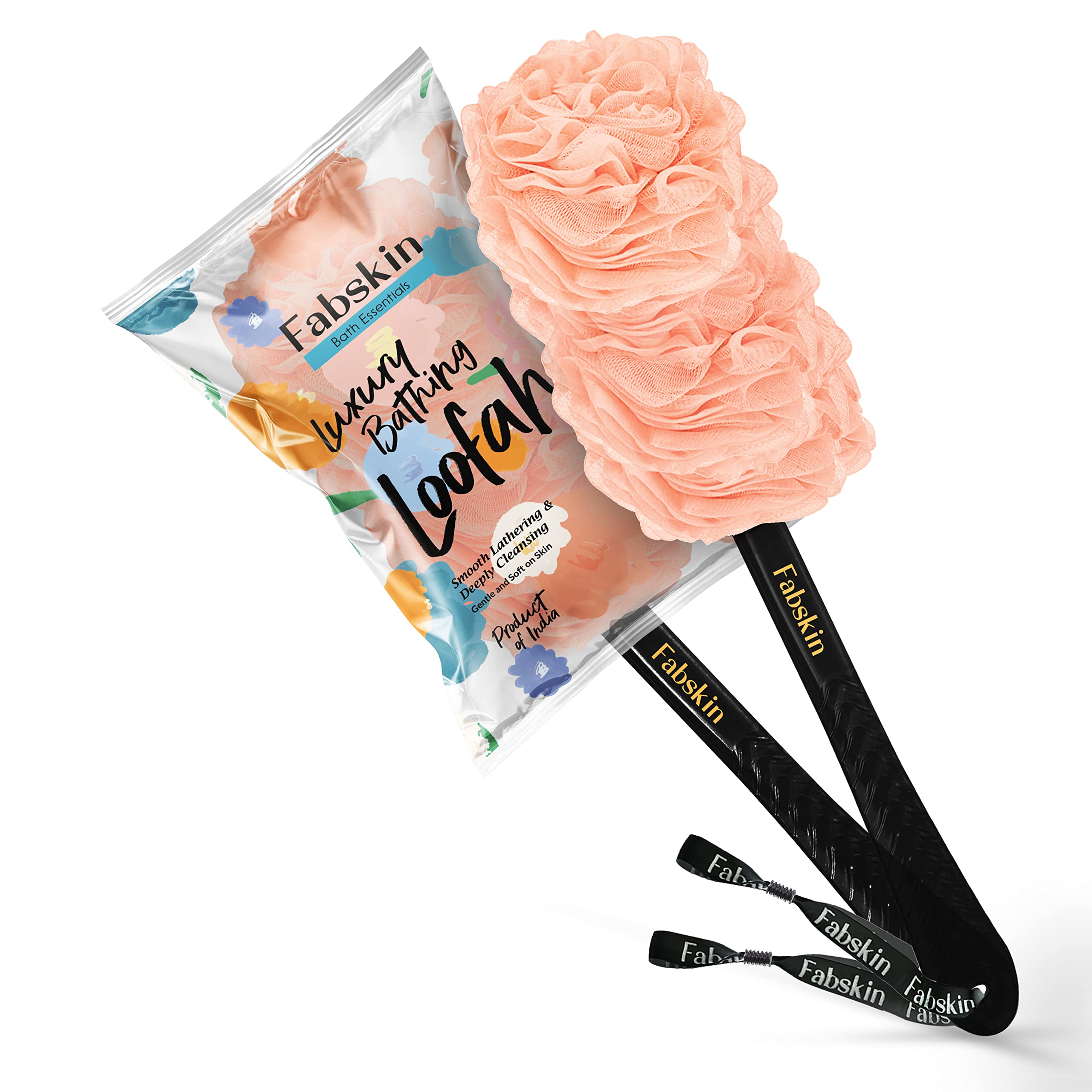 Fabskin Bath Body Brush Loofah For Men & Women With Long Handle | Bathing Brush With Black handle | Body Bath Brush | Back Scrubber For Bathing | Made In India (PEACH)-image-12