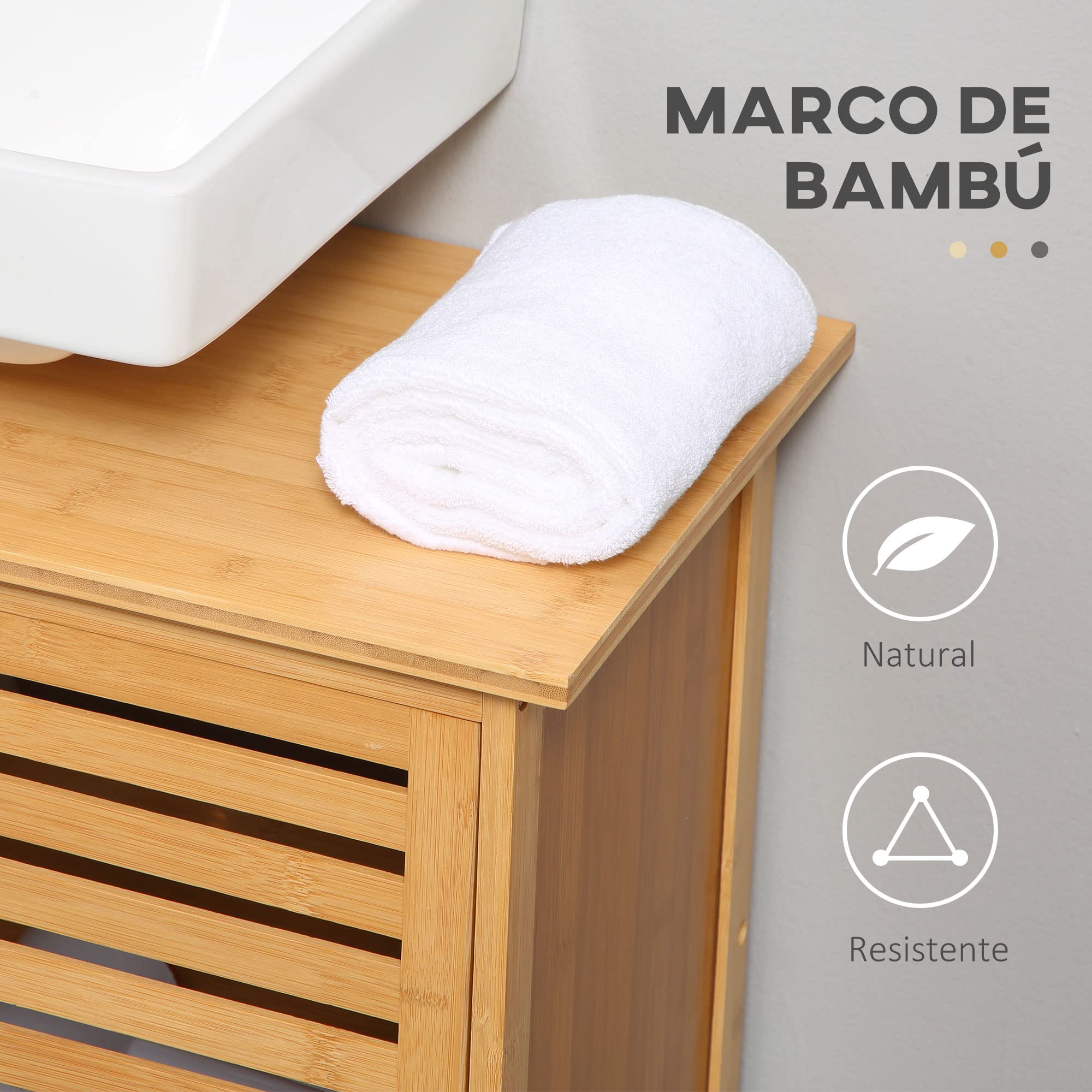 kleankin Mueble Bajo del Lavabo Bambú 2 Puertas 66x29x61,5 cm Natural