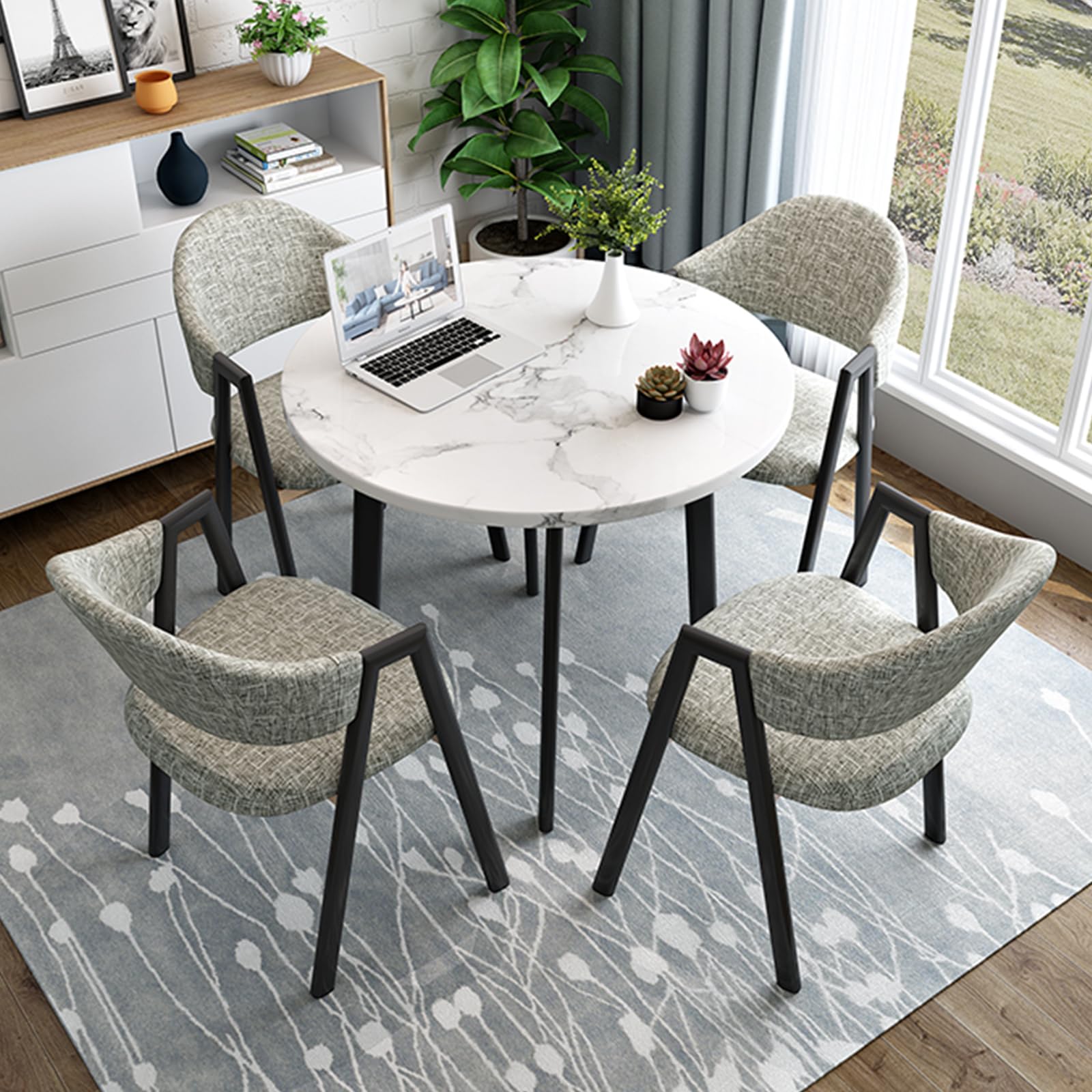 ASerZenith 5-Piece Office Table And Chair Set, Small Round Conference Table With Backrest Chairs, Space Saving Reception Room Furniture For 4,Grey-D 31.5Inch/80Cm
