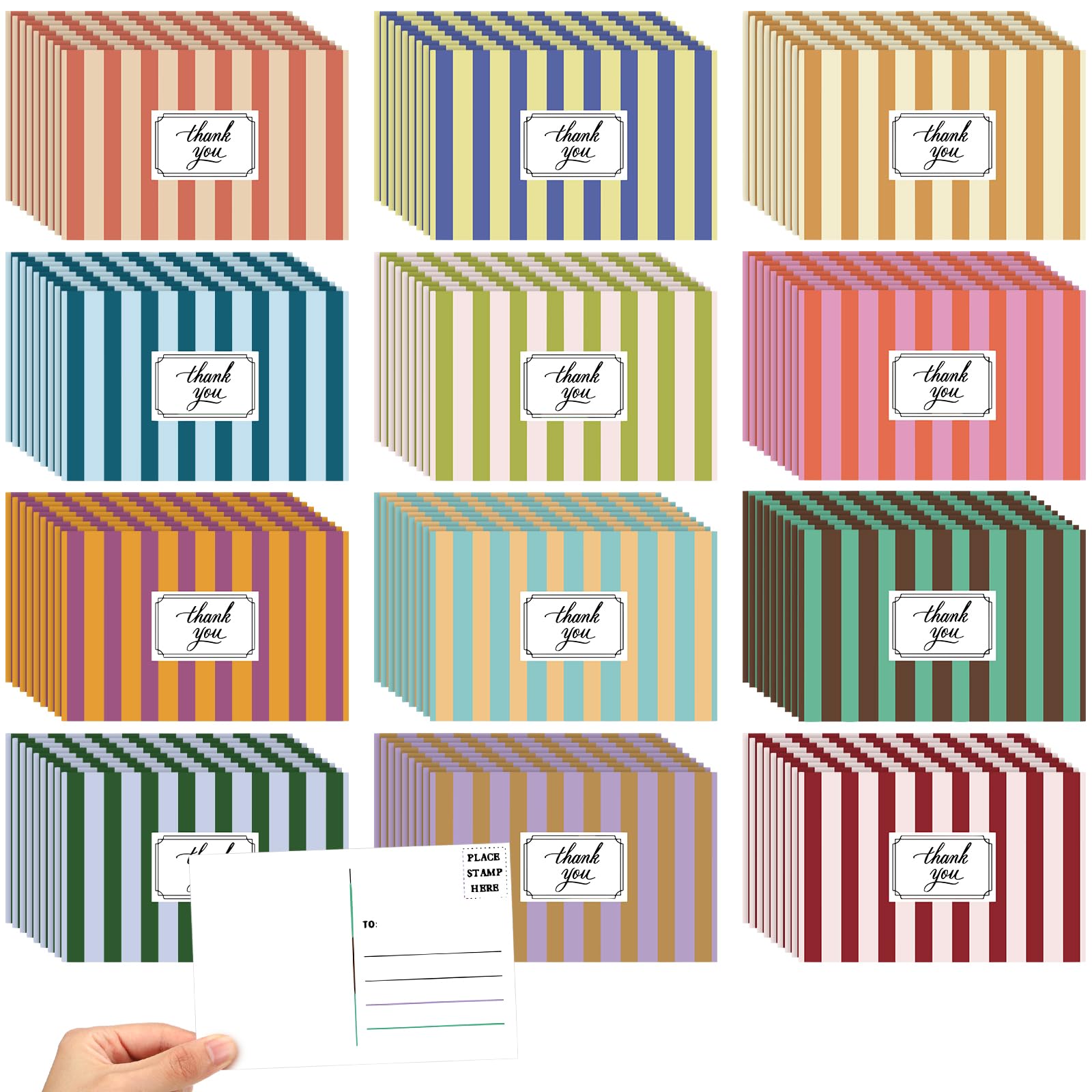Kosiz 120pcs Summer Palm Beach Stripes Thank You Cards 4 x 6 Inch Postcards
