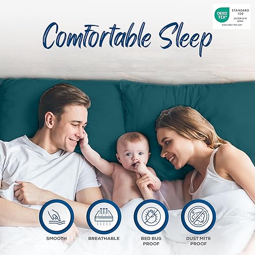 Miniatura 5 de Utopia Bedding Protector de almohada impermeable con cremallera (paquete de 4) verde azulado estándar - Funda de almohada a prueba de chinches de 20