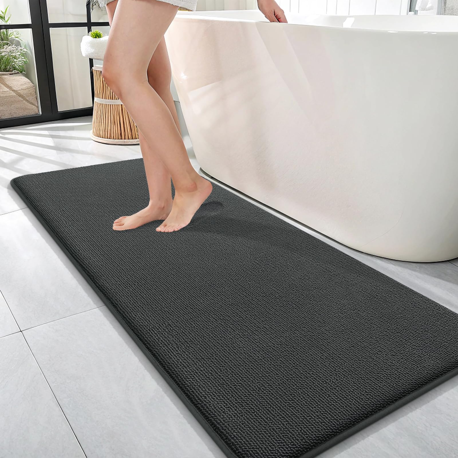 OLANLY Memory Foam Bathroom Runner Rug 47x17, Absorbent Long Mat, Dark Grey