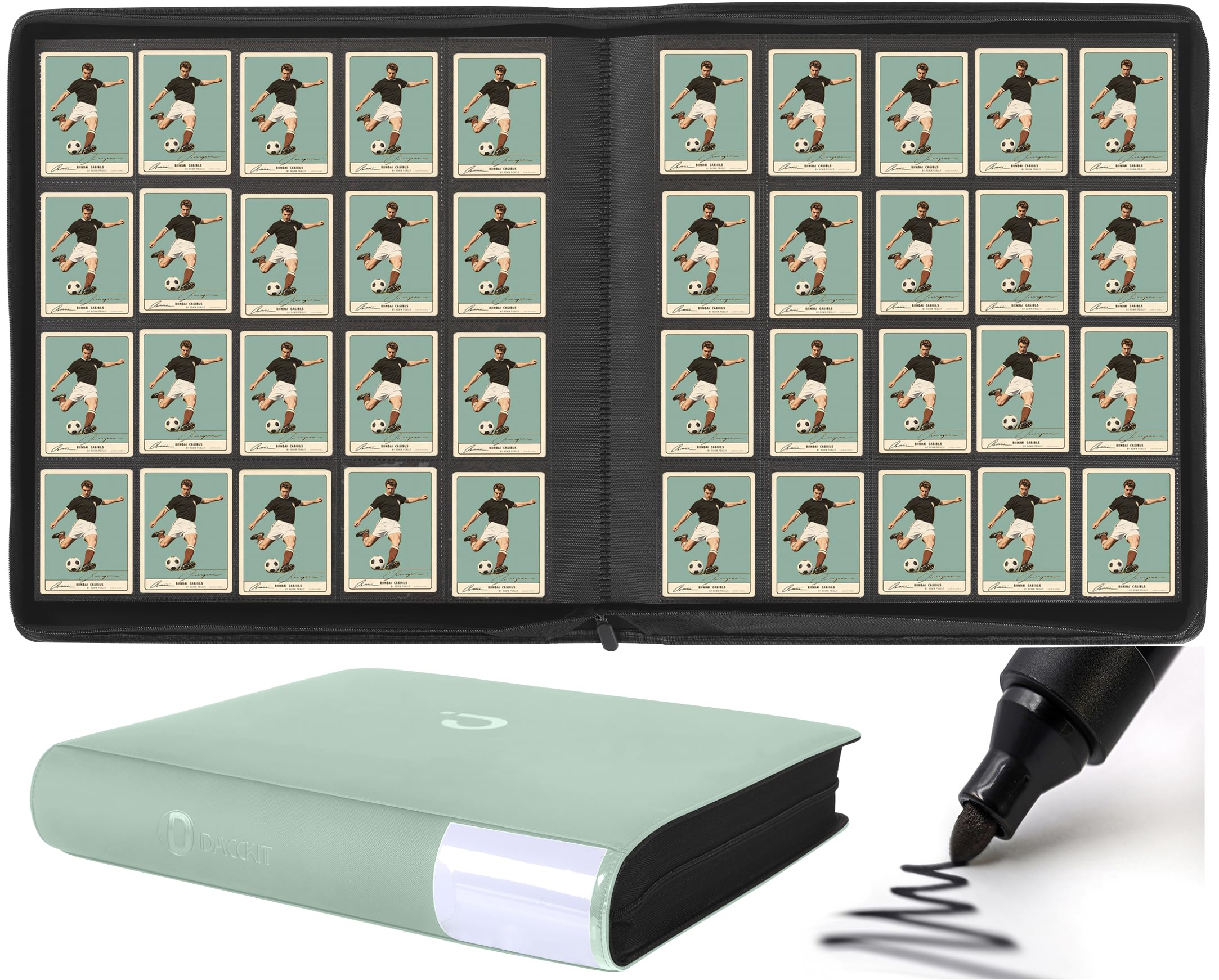Premium Card Binder 20 Pocket - Fits 2000 Cards, 5x4 Ringless Card Album with Sleeves Compatible with Trading & Sports Cards（Model A，Asakusa Green）