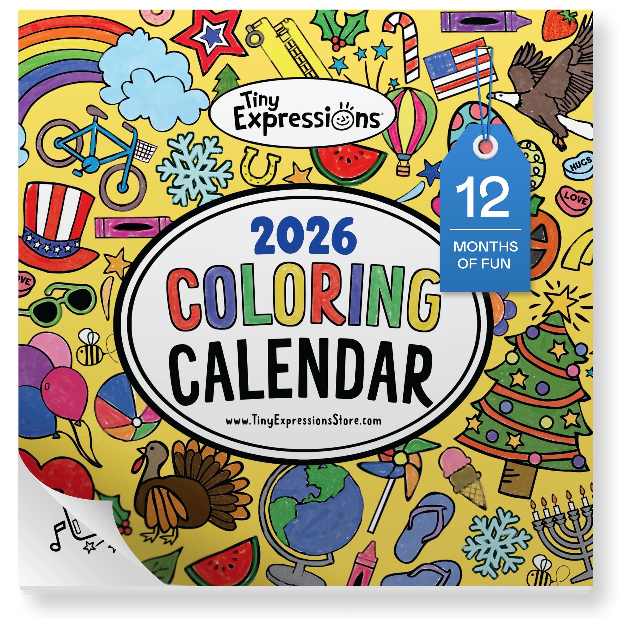 Tiny Expressions - Kids Coloring Calendar 2026-12 Month Color Your Own Wall Calendar for Children, Boys & Girls with Fun Planning Boxes for Daily, Weekly, and Monthly Tasks