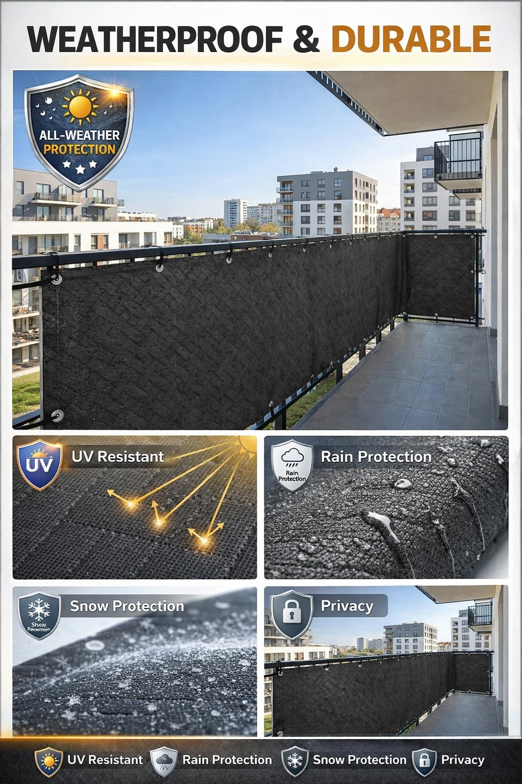 COVER IT Brise-Vue pour Balcon Premium 240 g/m² 50 x 700 cm Écran de confidentialité Tissage gaufré Graphite