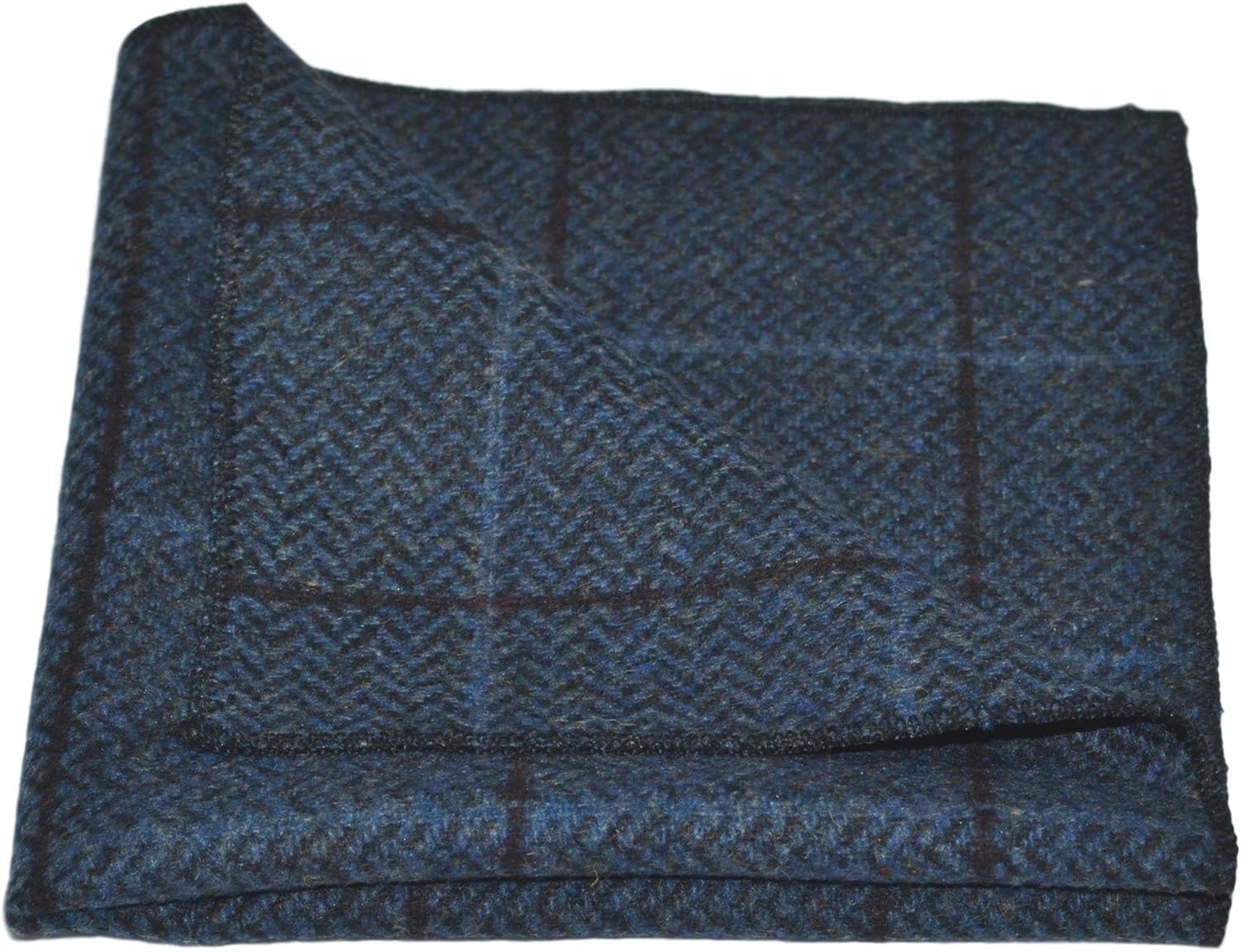 Luxury Aegean Blue Herringbone Check Necktie & Pocket Square Set, Tweed