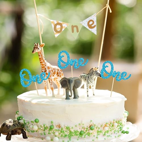 Miniatura 7 de Gyufise 24 piezas de decoración de cupcakes con purpurina azul claro para primer cumpleaños para niños, baby shower, 1er cumpleaños, decoración de