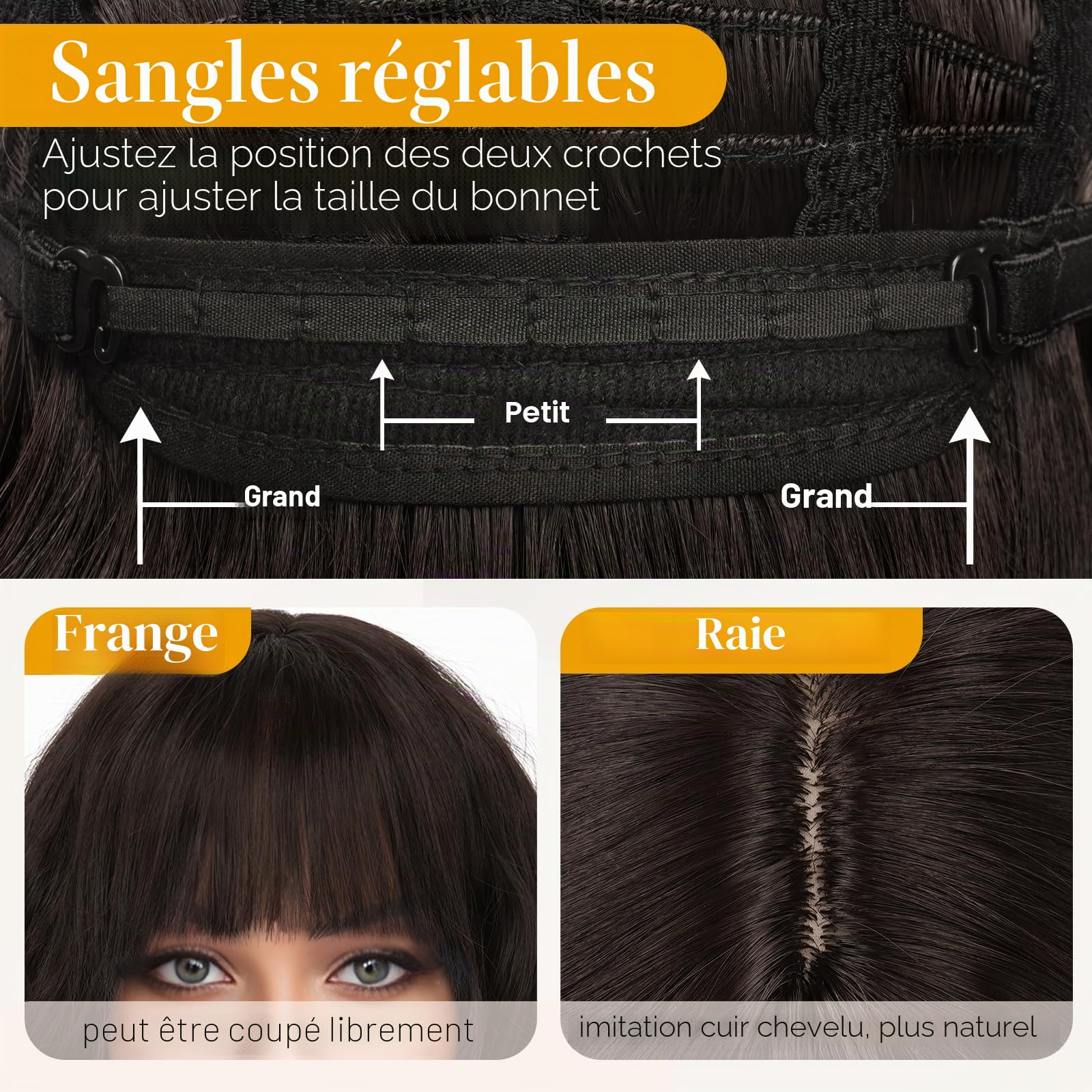 Sofeiyan Perruque Courte Ondulée 30 cm avec Frange, Cheveux Synthétiques Marron Foncé pour Femme Résistante à la Chaleur Naturel Bouclée pour Usage Quotidien et Cosplay