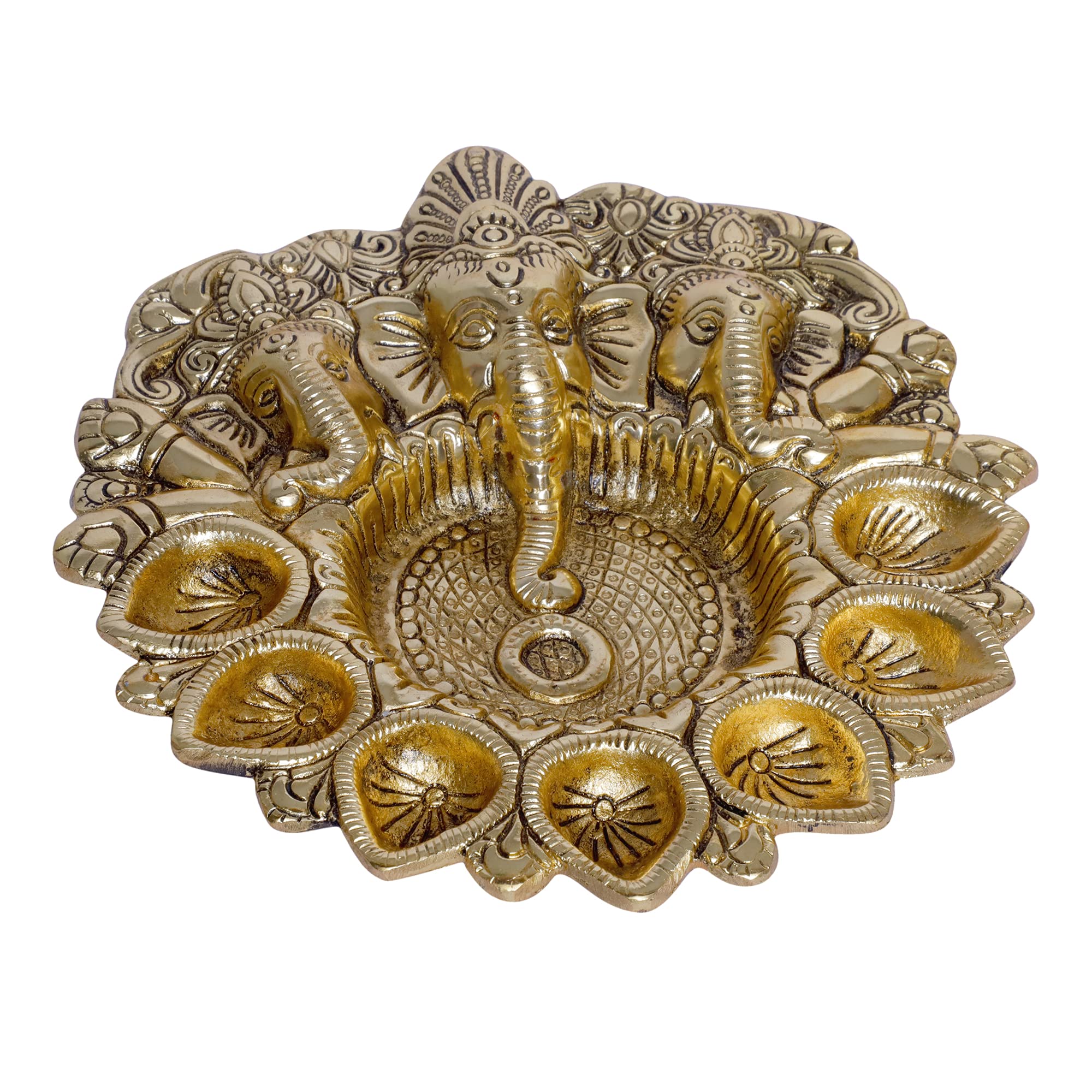 KridayKraft Metal Ganesha Puja Thali with Diya Ganpati Pooja Thali for Puja Room Mandir Temple Ganesha Murti Idol Pooja Thali for Diwali Poojan Decorative Showpiece - Image 2 thumbnail