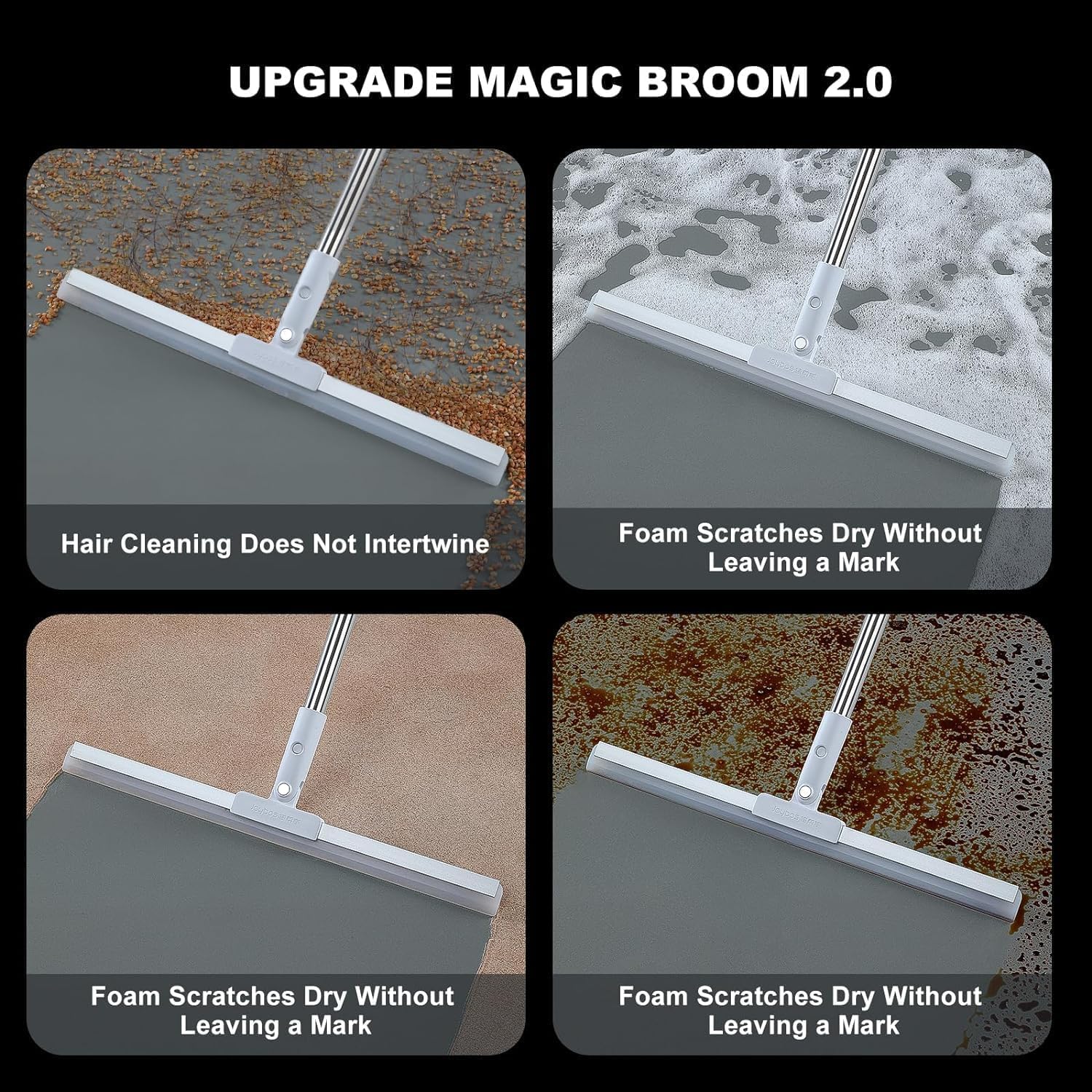 Heavy Duty Magic Broom Silicone Floor Wiper with 180° Rotating Head, Stainless Steel Extendable Handle Multipurpose Bathroom & Kitchen Floor Squeegee for Wet & Dry Cleaning (Regular) 2