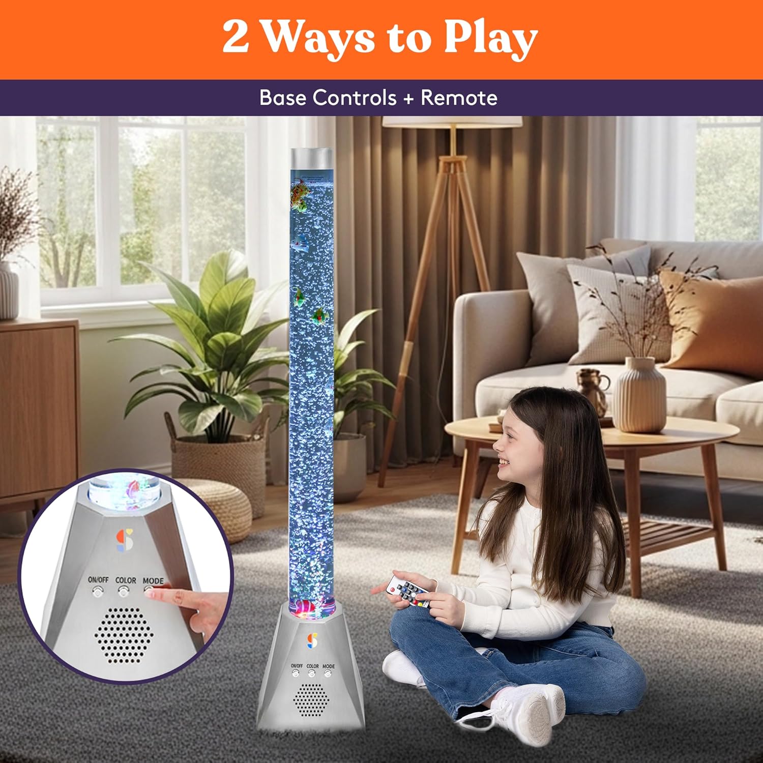 Special Supplies Aquarium Sensory Fish Bubble Light Tube with Bluetooth Speaker, 16-Color LED Nightlight, Remote Control, Floor-Standing Lamp for Kids and Adults, 4 Ft (Diamond)