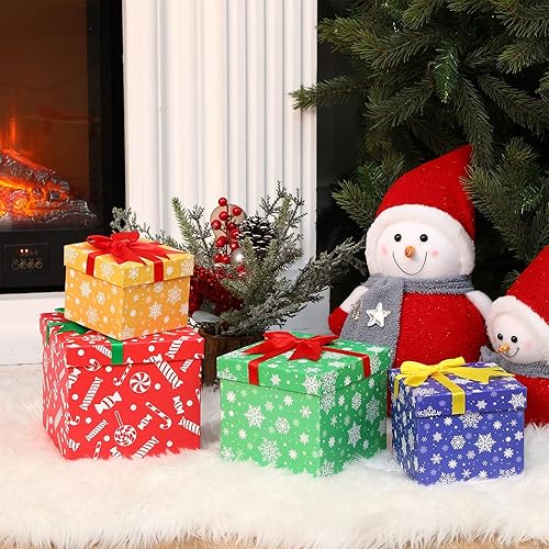 Miniatura 2 de 4 cajas de regalo de Navidad, cajas apilables duras de Navidad, cajas de regalo de Navidad a rayas rojas y blancas con tapas, cajas anidadas de