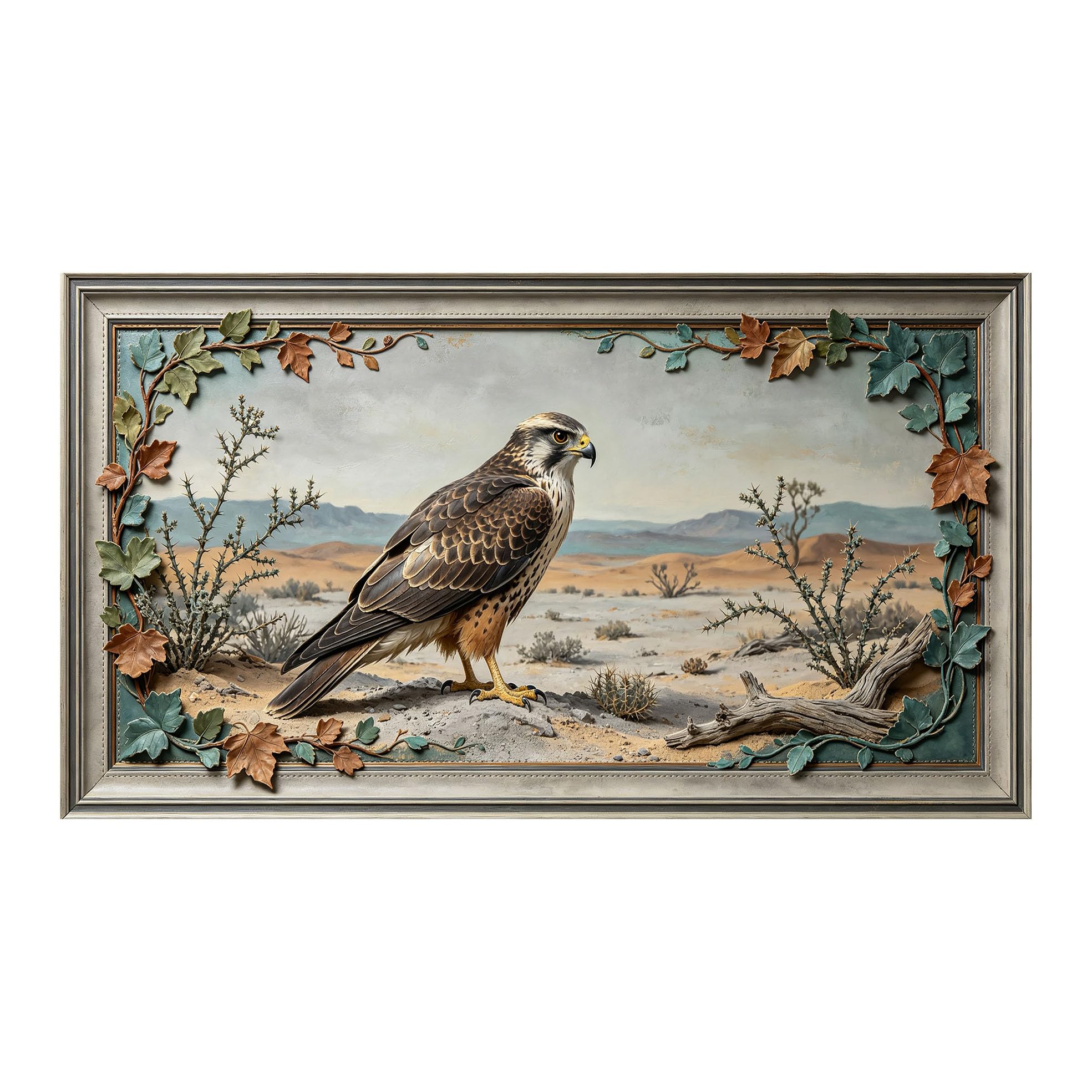 Yzpallescene 3D 3D Framed Wall Art 50cm×90cm Desert Falcon Wildlife Landscape Oil Painting Large Size SelfAdhesive Removable Wall Decor Prints Artwork for Living Room Bedroom Office