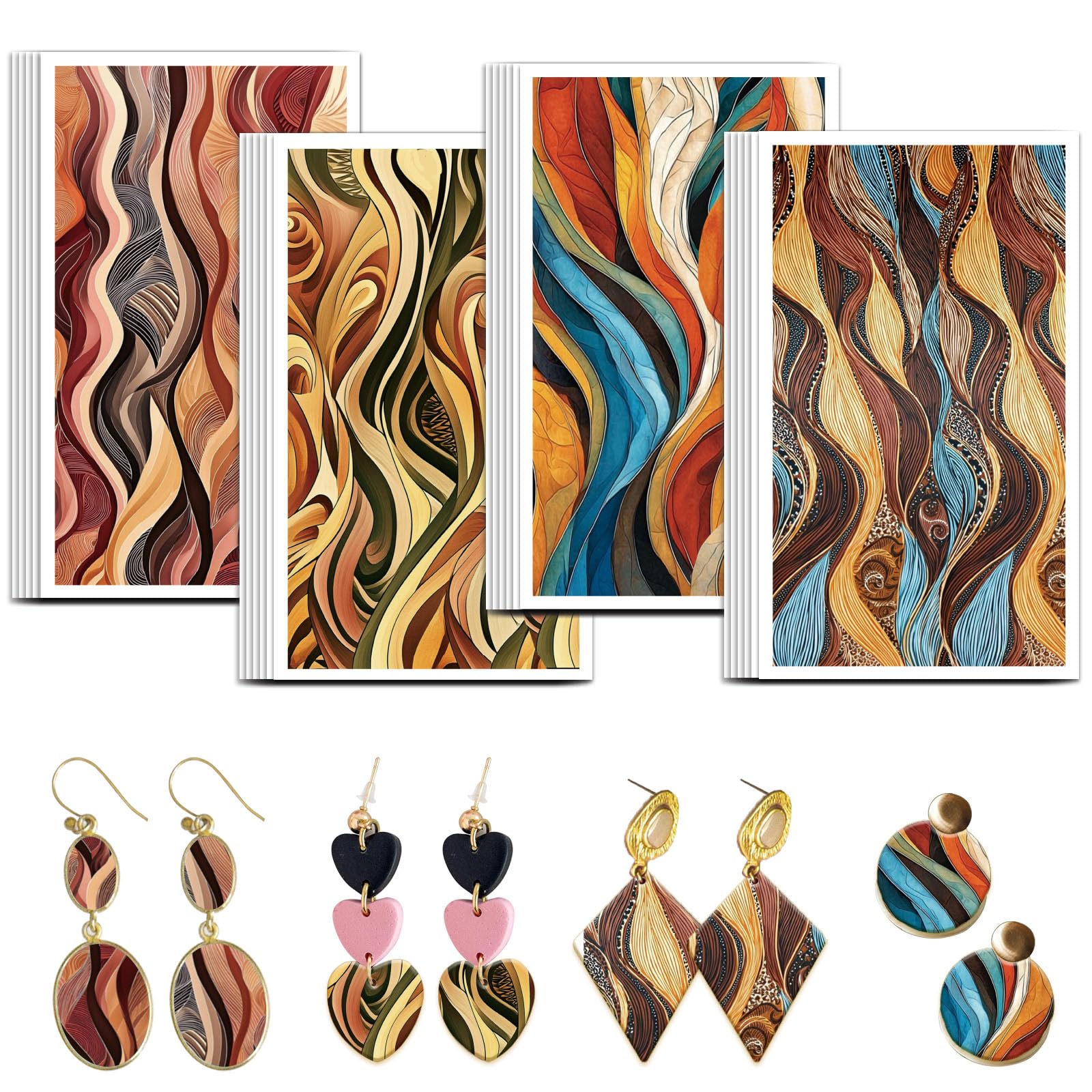 OLYCRAFT 24 Pcs Imprimé léopard papier transfert 4 Design papier transfert fleurs Vintage feuilles transfert d'argile polymère décalcomanies céramique boucles d'oreilles fabrication bijoux