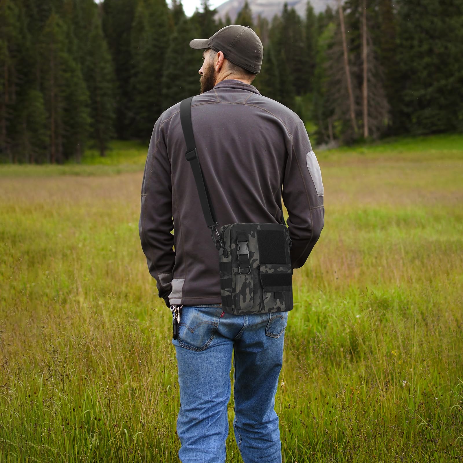 HUNTVP Marsupio Uomo Sportivo, Borsetta a Tracolla Militare Borsa per Campeggio Escursionismo Ciclismo Viaggio Trekking Porta Smartphone Chiave Denaro