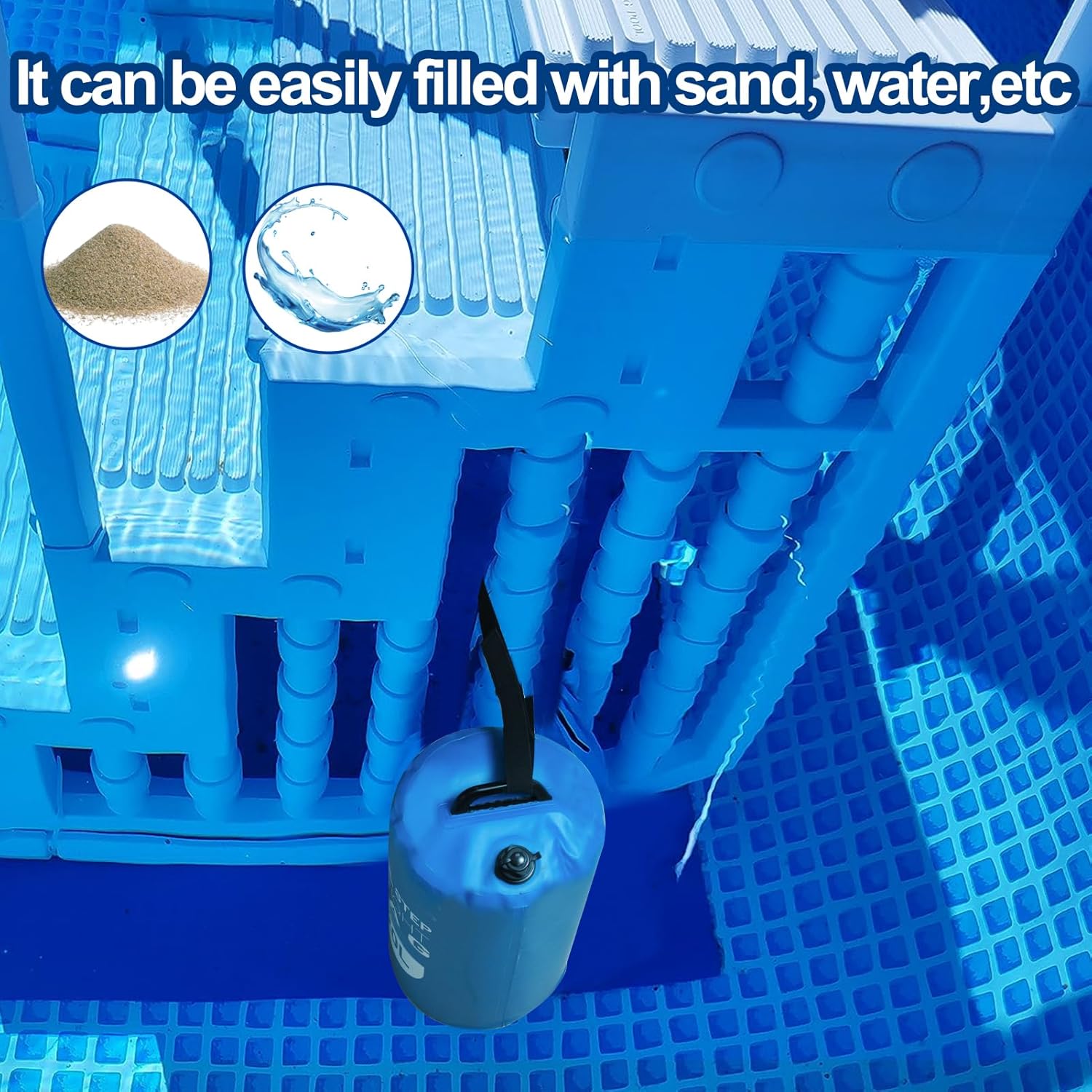 Pool Ladder Weights 30L Universal Large Pool Step Weights Sand Bag Waterproof 500D PVC Swimming Pool Weights for Above Ground and Inside Pool with Nylon Handle (Blue, 30L) - Image 5