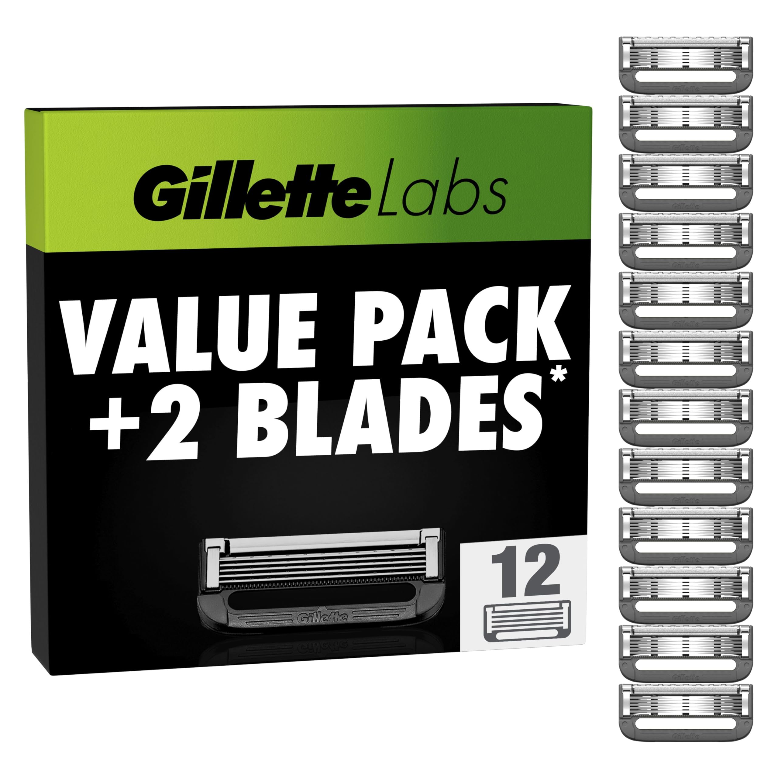 Gillette Labs With Exfoliating Bar And Heated Razor Blades, 12 Refills