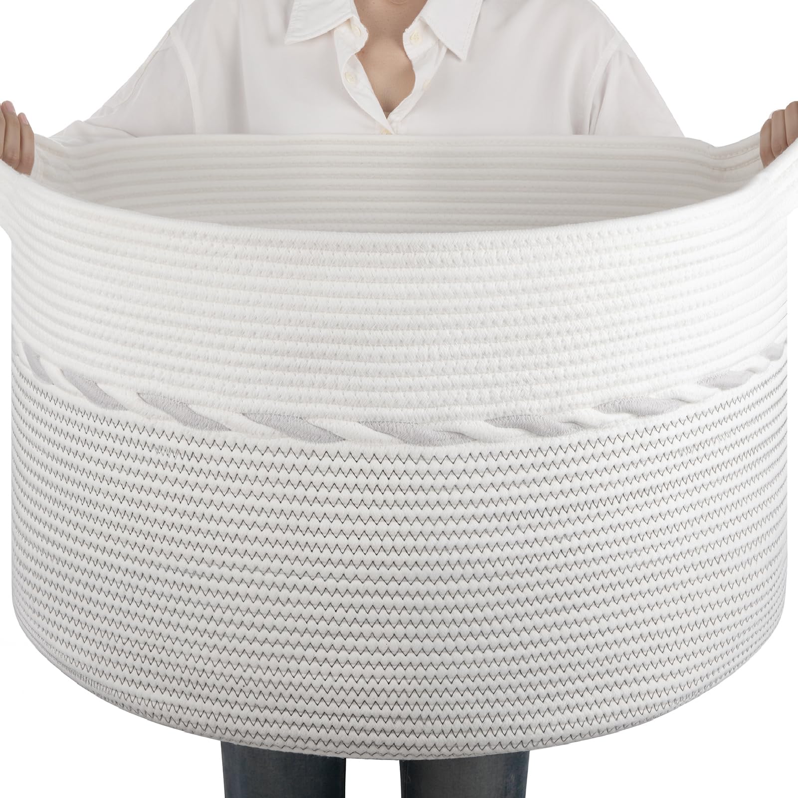 OIAHOMY 90L Blanket Basket for Living Room, Large Basket 23" x 23" x 13" with Handle, Laundry Hamper for Blankets, Pillows, Toy Storage for Kids, Dogs