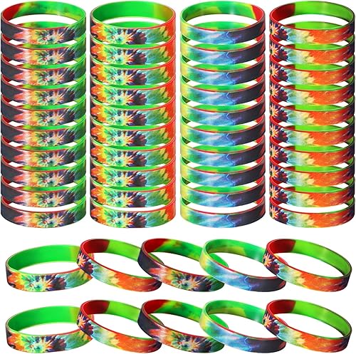 50 pulseras de goma de arcoíris, pulseras de silicona multicolor deportivas de goma, teñido anudado, recuerdos de fiesta para adolescentes, hombres