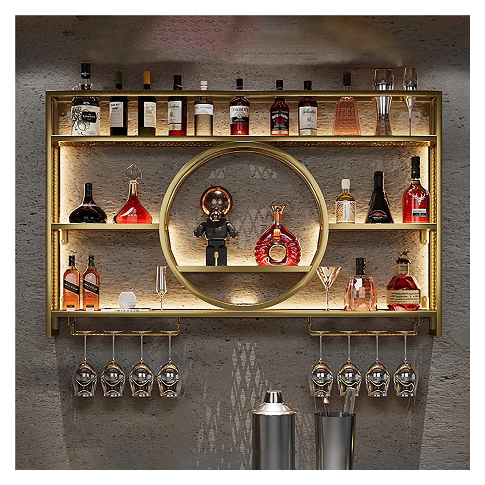 Étagère à bouteilles de vin suspendue lumineuse pour cuisine et bar