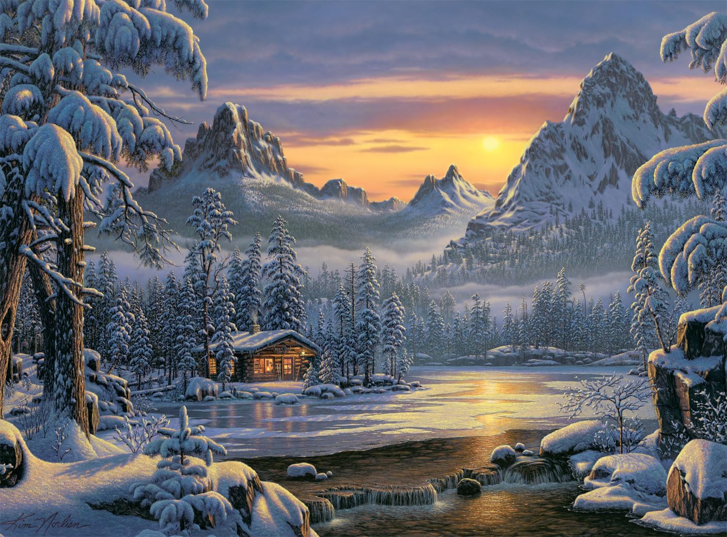 Buffalo Games – Kim Norlien - Evening On Mountain Lake - 1000 Piece Christmas Jigsaw Puzzle - Festive, Holiday Puzzles for Adults – Precision-Cut Pieces, Winter Artwork, Relaxing Fun