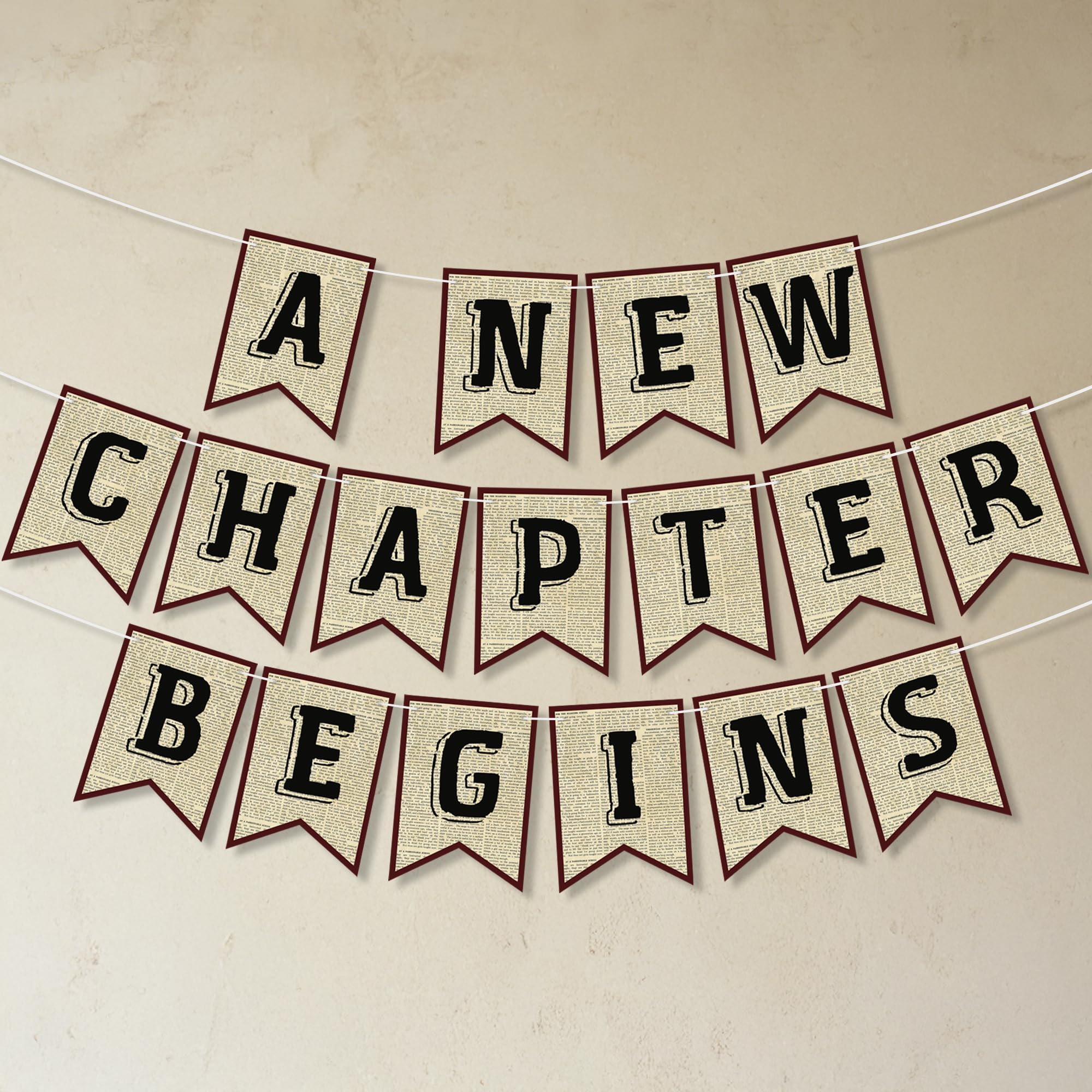 Partybanner "A New Chapter Begins", Vintage-Buch, Kapitel 1, Party-Girlanden für Geburtstag, Babyparty, Buchclub, 3 Stück