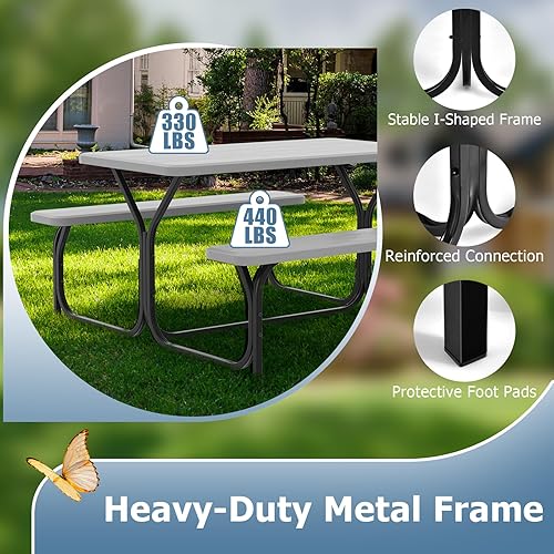 Miniatura 7 de Moccha - Juego de mesa de picnic  Mesa de picnic portátil de plástico con marco de acero y textura similar a la madera, kit de mesa de picnic