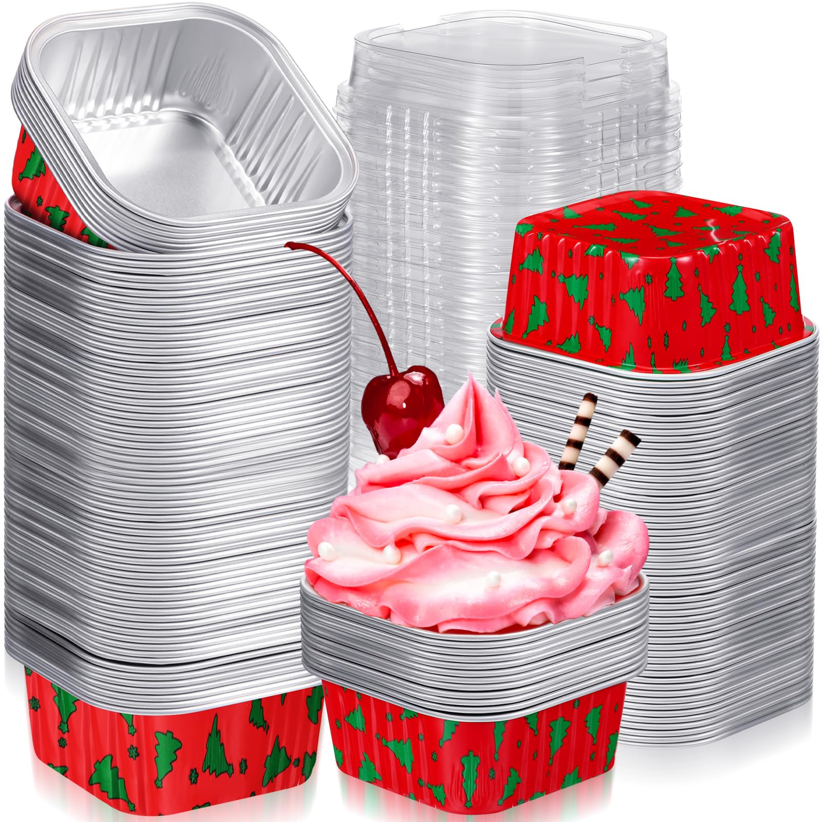 Umigy 100 Pcs Christmas Aluminum Foil Baking Cups With Lids – 4.3oz Disposable Ramekins For Cupcakes, Desserts & Party Food - View #7