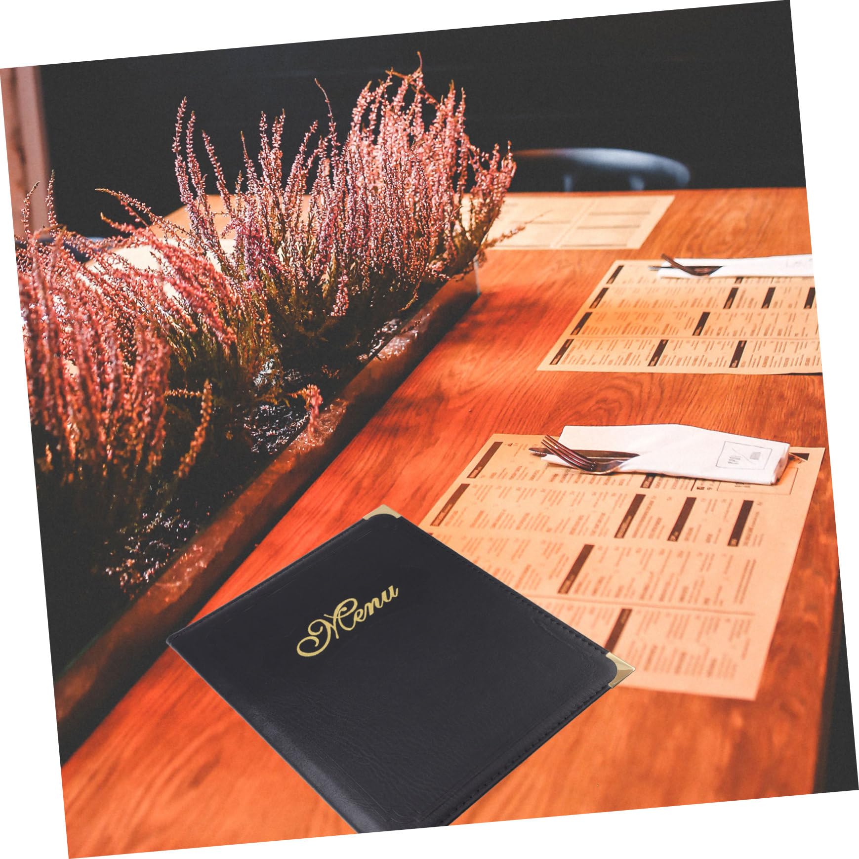 Carpeta de Menú Reutilizable de Pu Diseño de Páginas Deslizantes y Esquinas Redondeadas, Cubierta Negra Fácil de Usar para Restaurantes y Centros Comerciales