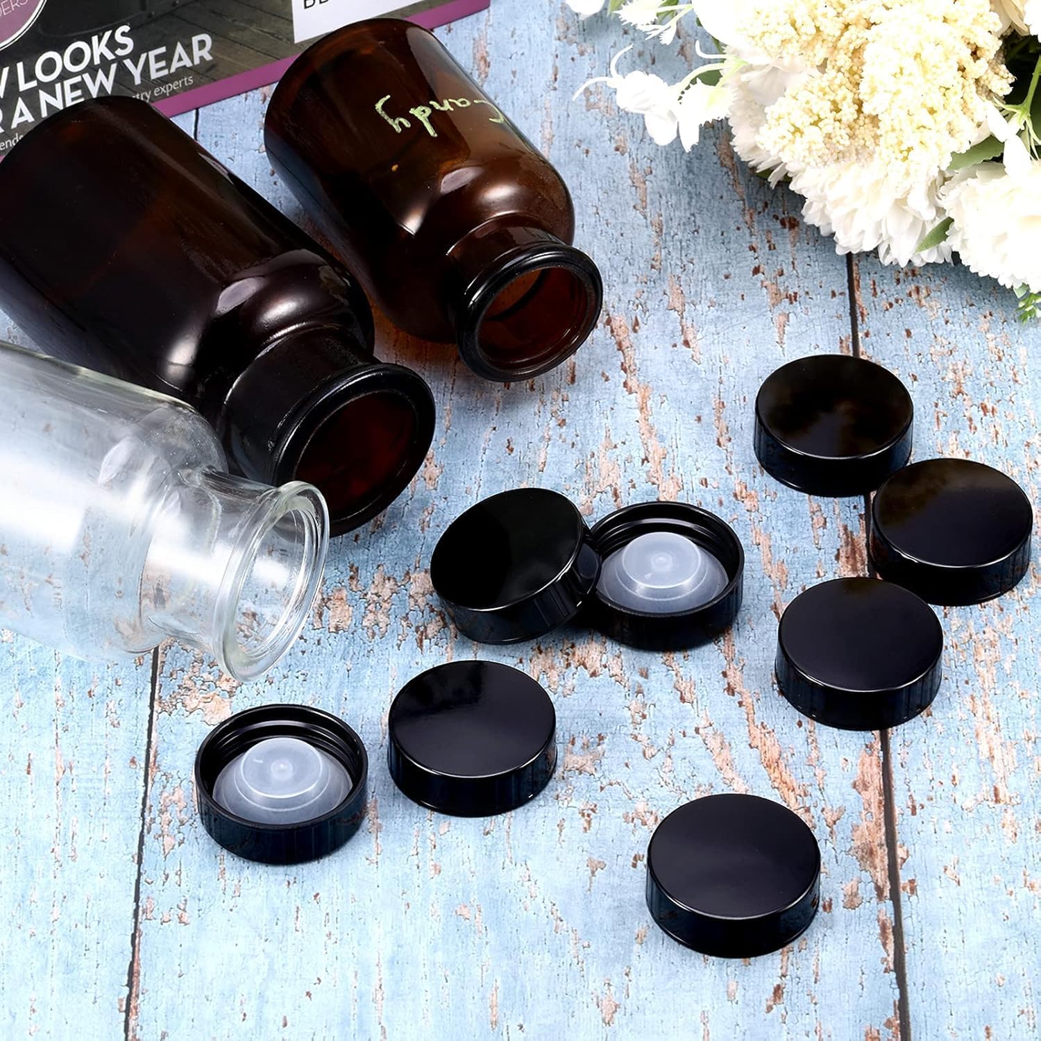 38mm Gallon Growler Caps, 5pcs Plastic Screw Lids for Glass Jugs & Bottles, Reusable Water Jug Cap Fits 1/2 & 1 Gallon Brewing, Beer, Wine Containers