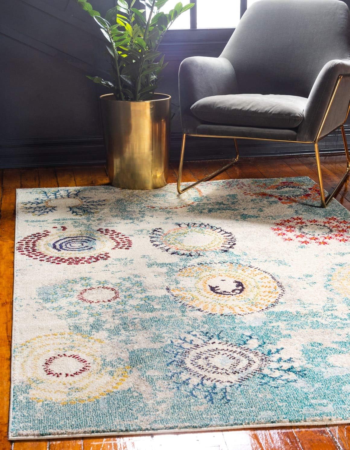 Unique Loom Estrella Collection Modern, Abstract, Light Colors, Distressed Area Rug (5' 0 x 8' 0 Rectangular, Beige/Light Blue)