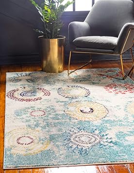 Unique Loom Estrella Collection Modern, Abstract, Light Colors, Distressed Area Rug 5 0 x 8 0 Rectangular, Beige/Light Blue
