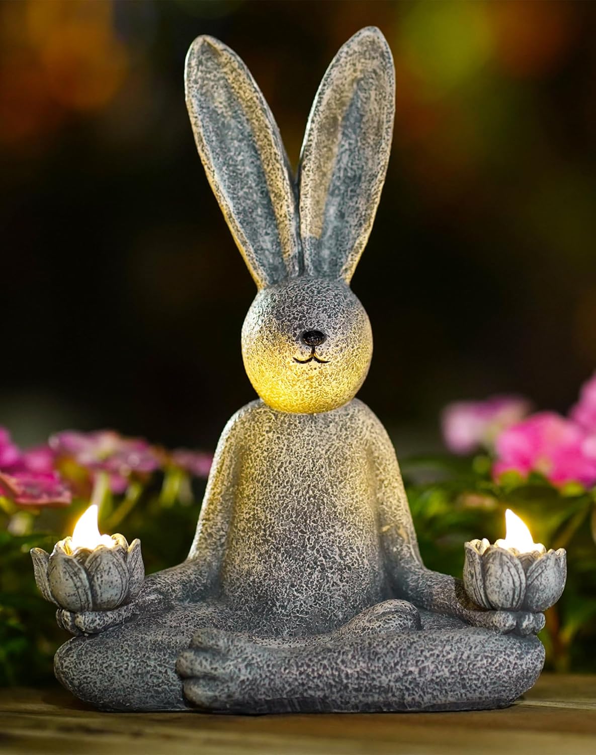 Solar Yoga Rabbit Meditating with Lotus Flower Statue - Yoga Pose for Garden Decor,Meditation Yoga Room. Unique Gift for Yoga Lovers