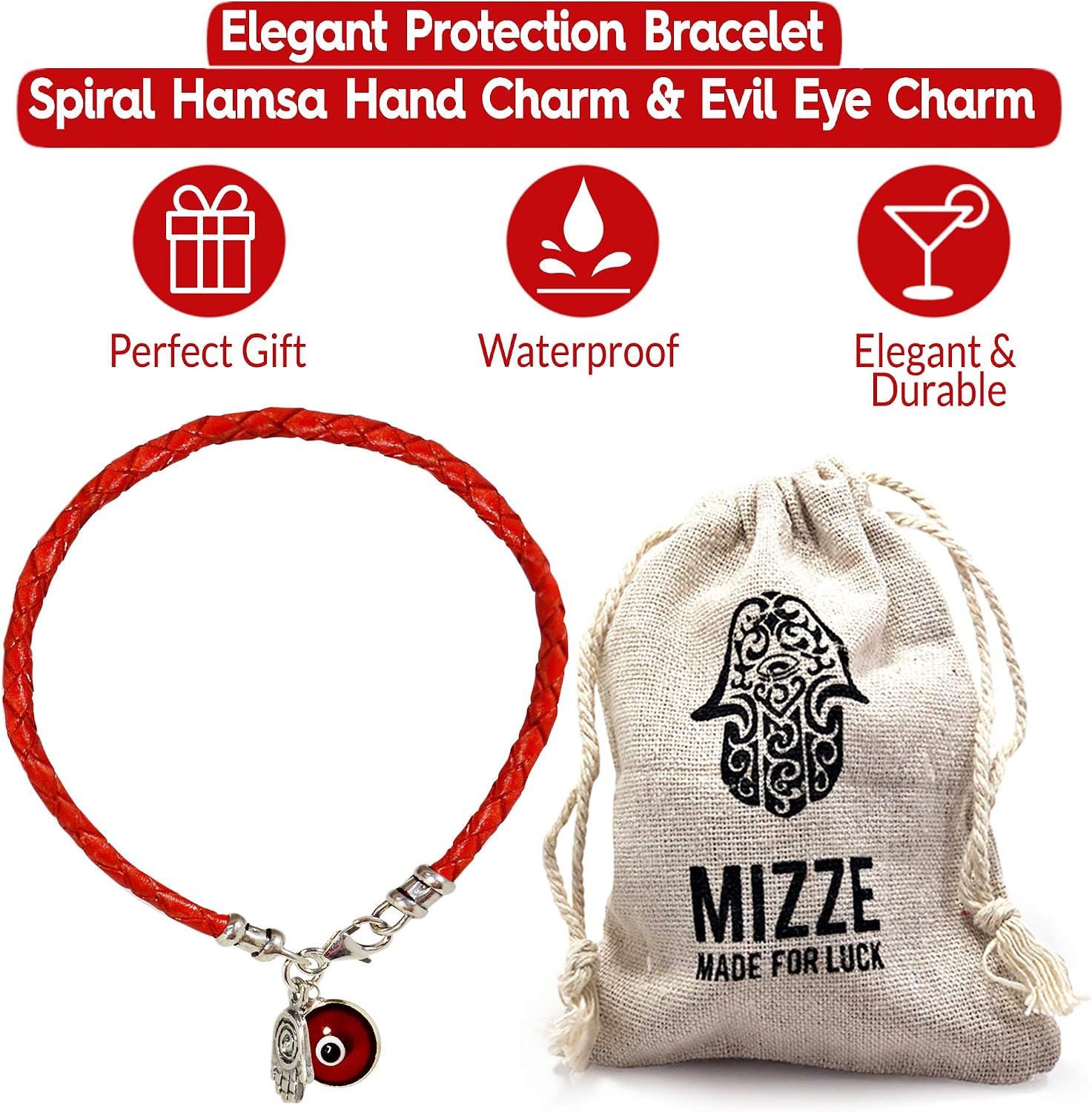 Hamsa Hand Protection Bracelet for Women - Silver Hamsa Charm on Red Leather Evil Eye Bracelet - Ojo Jewelry - Birthday Anniversary Friendship Gift