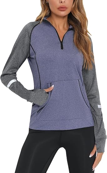 Fipput Camiseta Deporte Mujer de Manga Larga Camisetas Manga Larga Mujer  Secado rápido Sudadera de 1/4 Zip con Agujeros para los Pulgares : Amazon.es:  Ropa