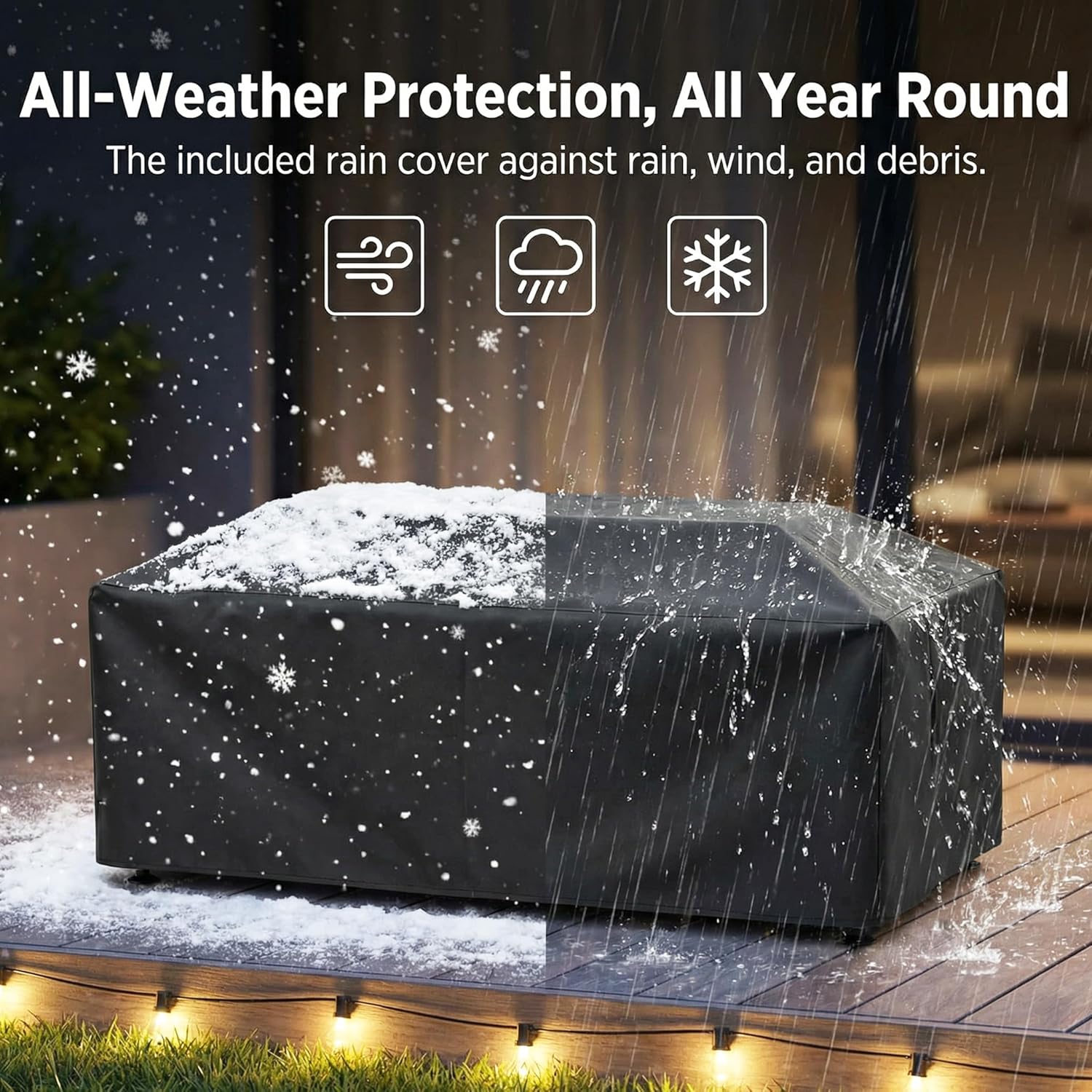 NICESOUL 42'' Outdoor Propane/Natural Gas Fire Pit Table, Rectangle Patio Firepits with Hidden Tank Table, 50000 BTU Modern Fireplace with LED Star Light for Outside Backyard, CSA Certified, Gray