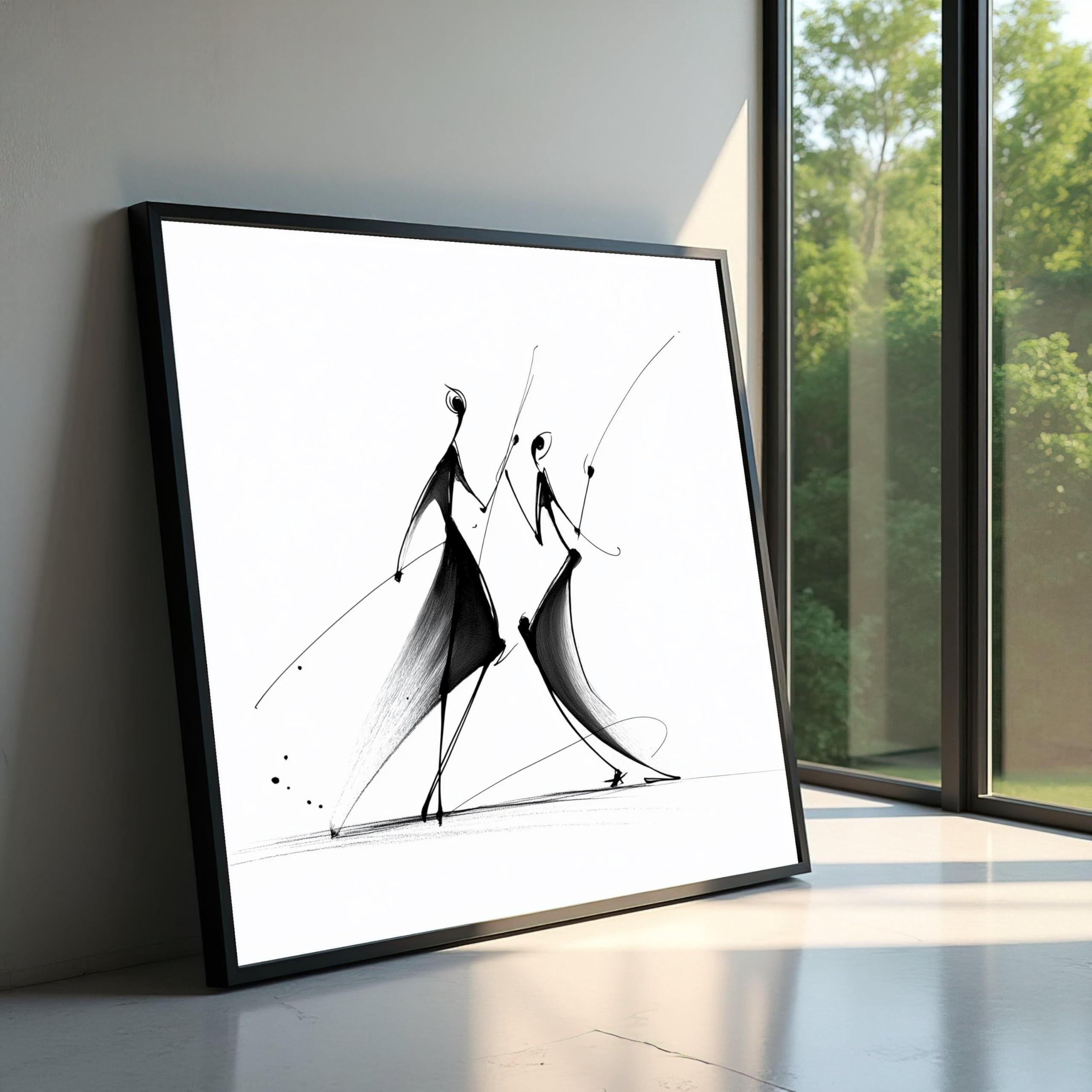 Toile abstraite silhouette de danse noire et blanche 80x80cm - 8