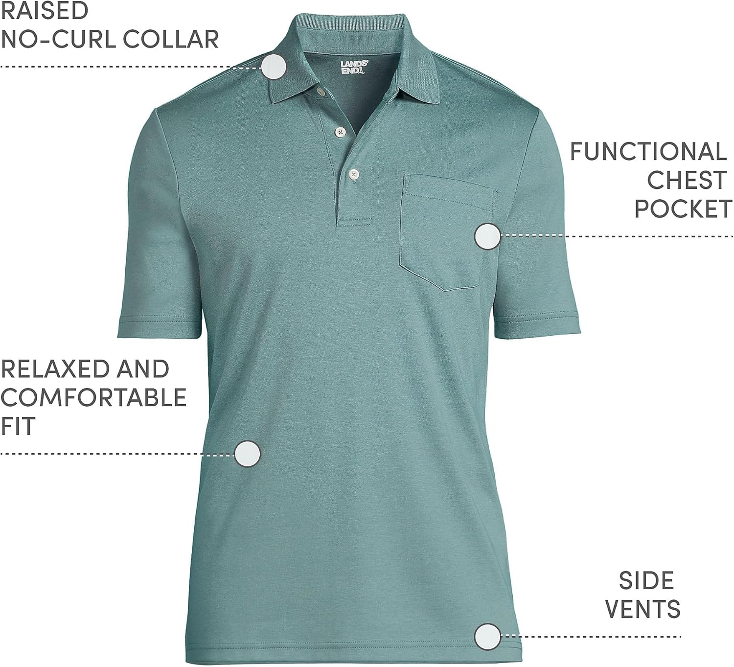 Lands' End Men's Premium American-Grown Supima Cotton Polo Shirt, Short Sleeve, Pocket - Big & Tall - Image 4