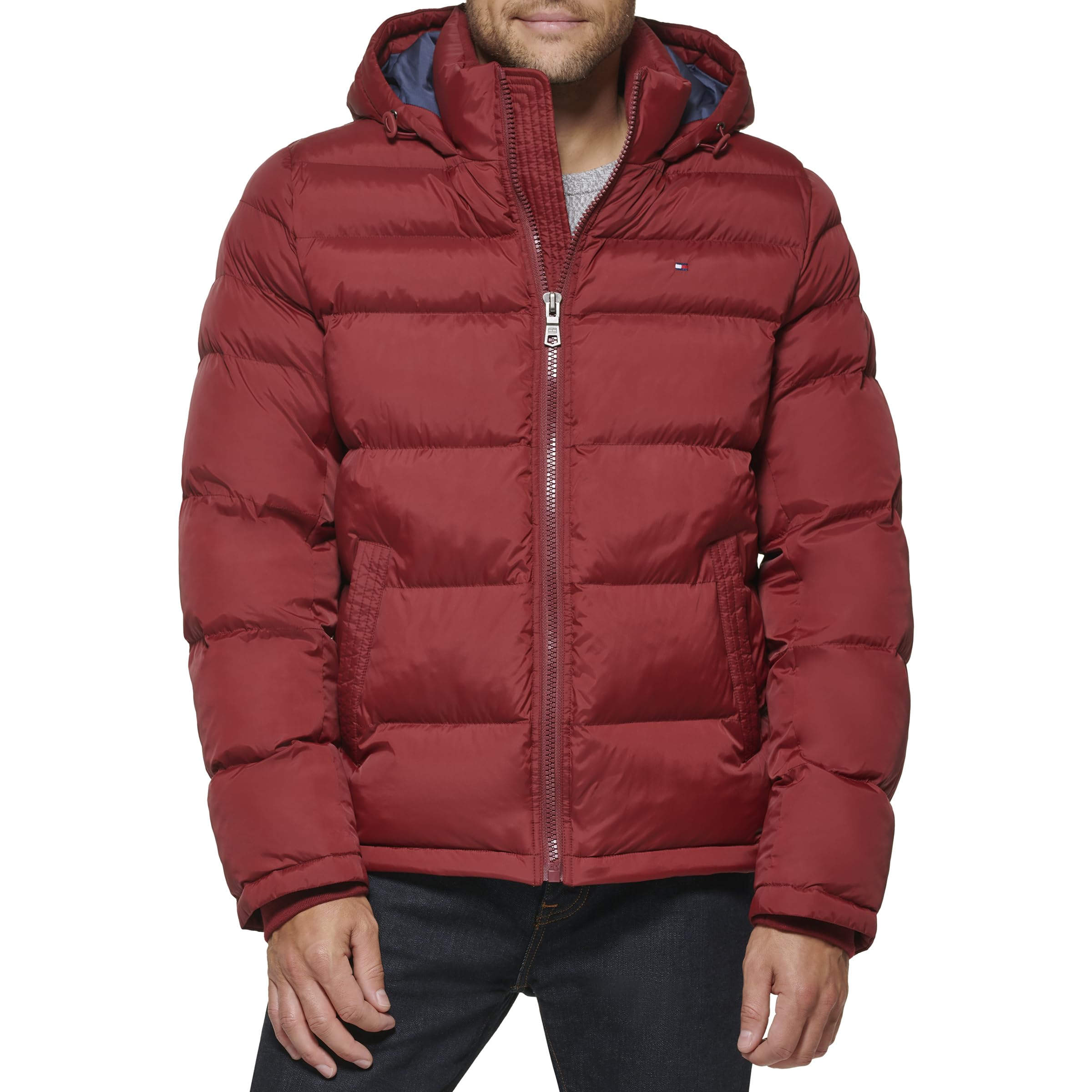 Tommy Hilfiger Men's Hooded Puffer Jacket, Red, M