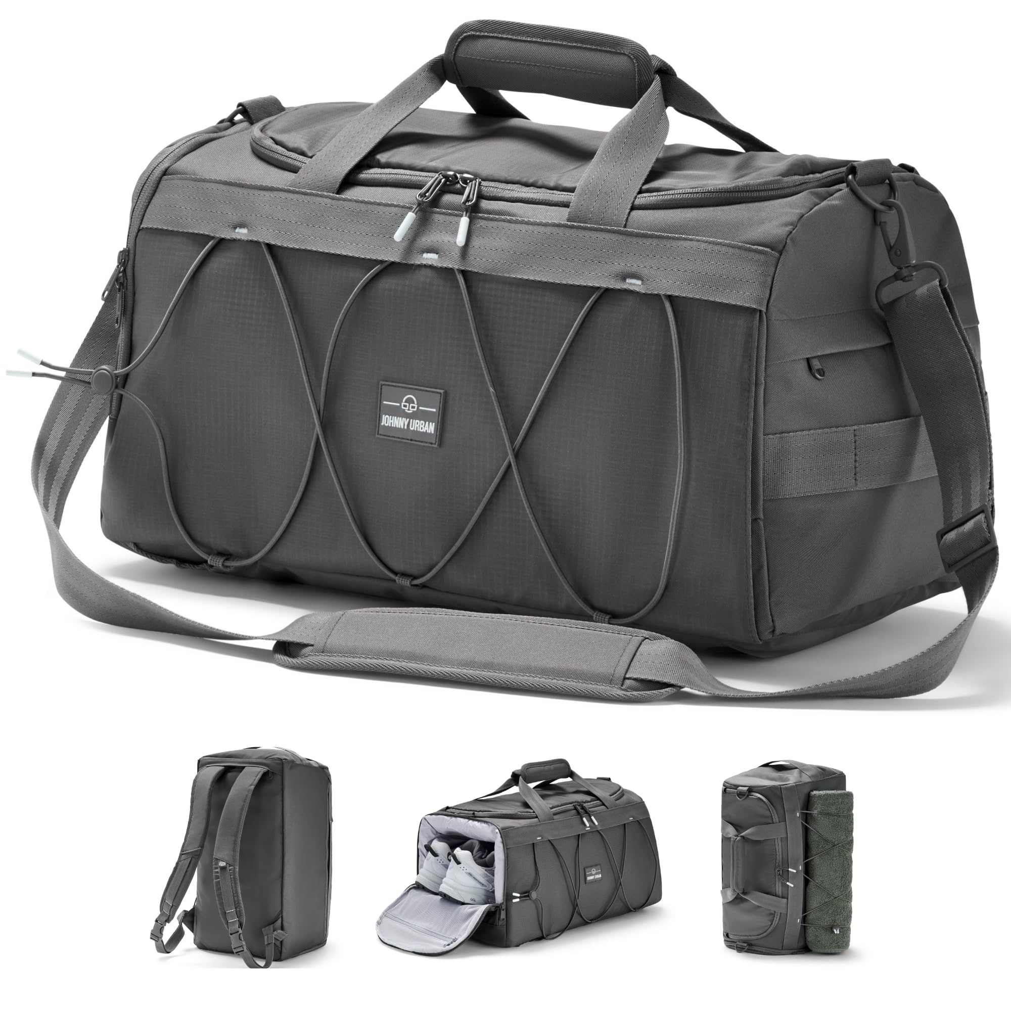 Johnny Urban Sporttasche Herren & Damen Grau - Shawn - 2 in 1 Tasche mit Rucksackfunktion für Reise Fitness Ausflüge - Multifunktionale Gym Bag mit Schuhfach - Wasserabweisend